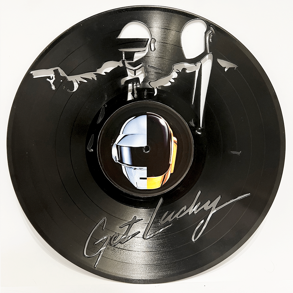 Daft Punk Looking for a special gift? Our Daft Punk featured LP is perfect  for you! Carved with love this decorative Vinyl will stand out in your room  with its unique design