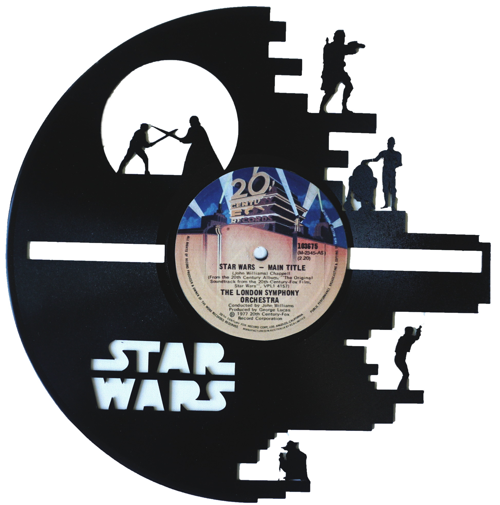 Star Wars Want the force to be with you? Our Star Wars featured LP is perfect for you! Carved with love this decorative Vinyl will stand out in your room with its unique design portraying the iconic movie. Enter the community and #Rockthesewalls. All our Our LP’s are unusable up-cycled Vinyls in need of a second a life. No Vinyls hurted during the process guarantee! They are 33 RPM and measure 30 cm diameter (30 cm x 30 cm (12x12). Products are shipped the day they are ordered if ordered before 4 pm, ship